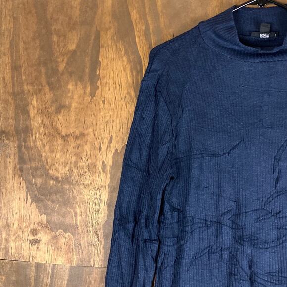 J Crew Womens Sweater Blue Ribbed Mock Neck Button Shoulder Stretch Large - Picture 4 of 12